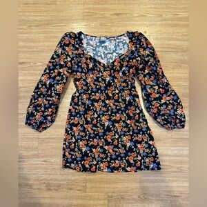 ASOS DESIGN cotton mini dress with puff sleeves in ditsy floral